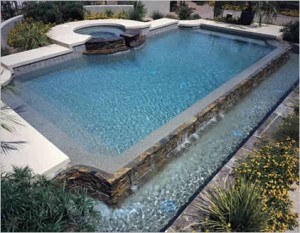 rectangle pool with overflow spa