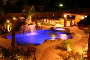 arizona swimming pool with waterfall & lights